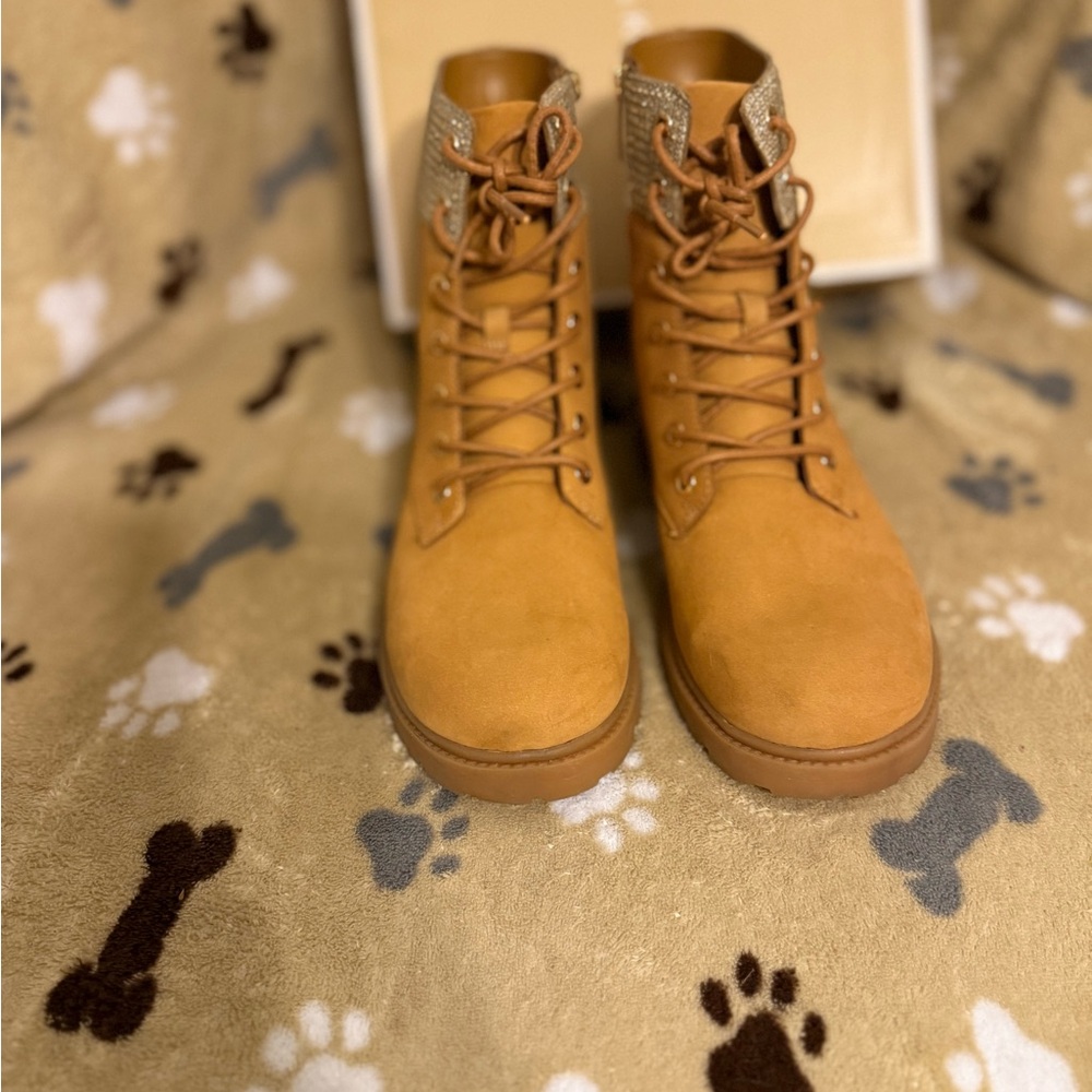 Michael Kors Bling Tan Lace-Up Ankle Boots